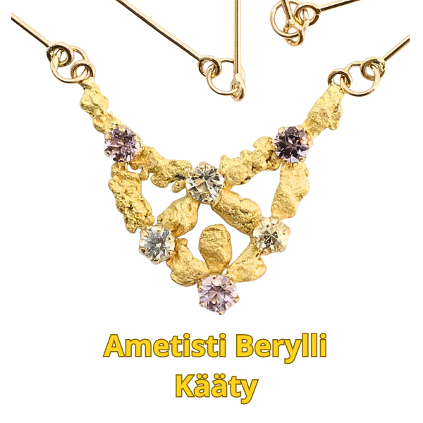 Lemmenjoen  Berylli Ametisti ja kultahippu Riipus Alhonen
