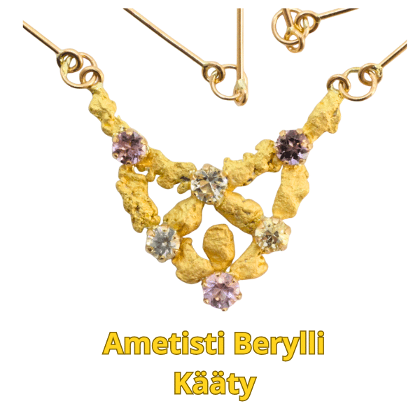 Lemmenjoen  Berylli Ametisti ja kultahippu Riipus Alhonen