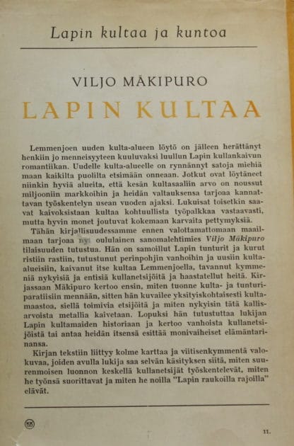 Lapin Kultaa; Viljo Mäkipuro käytetty kirja kultamailta takas