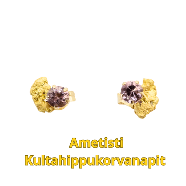 Ametisti korvakorunapit- kultahippu 6mm Lemmenjokikoru Aarne Alhonen