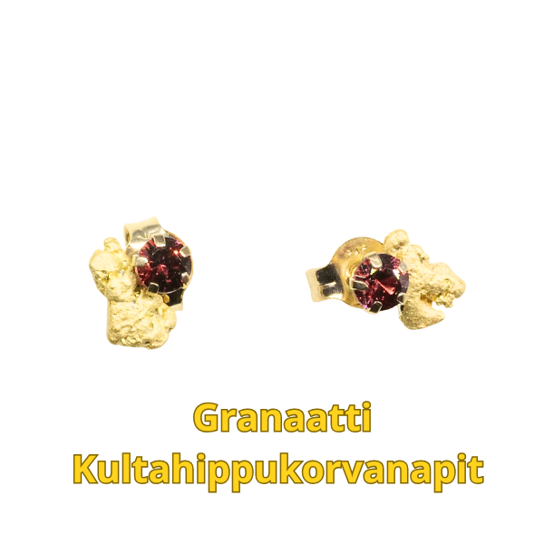Granaatti korvakorunapit-kultahippu  4ja5mm Lemmenjokikoru