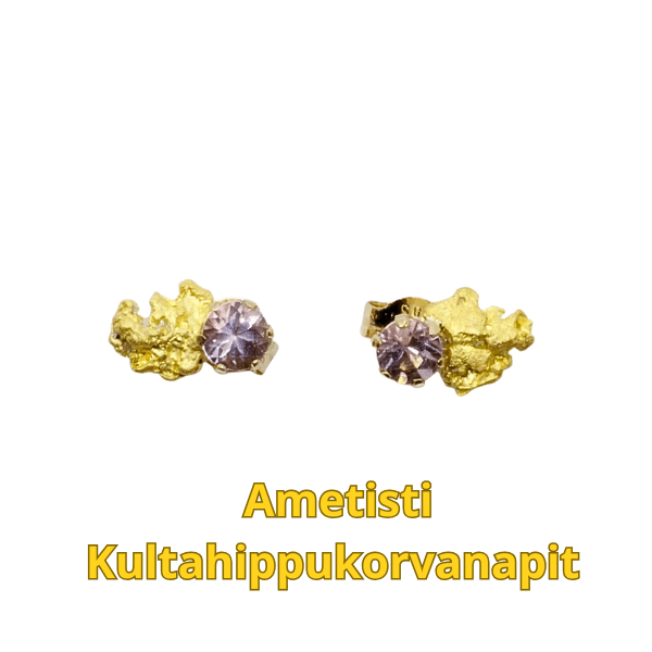 Ametistikorvanapit-kultahippu kultahippu 5x5mm Lemmenjokikoru Alhonen